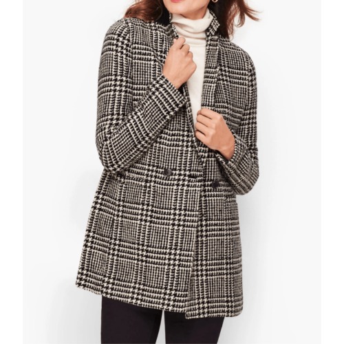Talbots Jacket Boiled Wool Plaid Wool 18 Petite Black White Houndstooth New